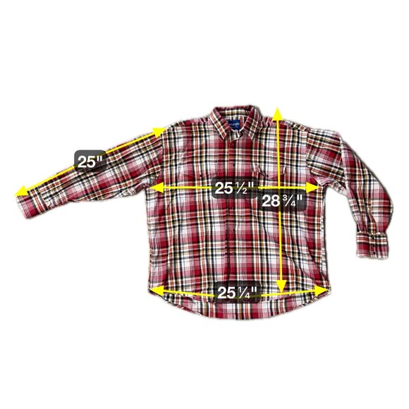 Wrangler XXL Western Pearl Snap Plaid Shirt Red White Yellow Cotton Mens Classic - Picture 7 of 7